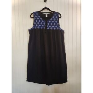 ON Women Black Linen Blend Embroidered Tassel Sleeveless Shift Dress Size Large